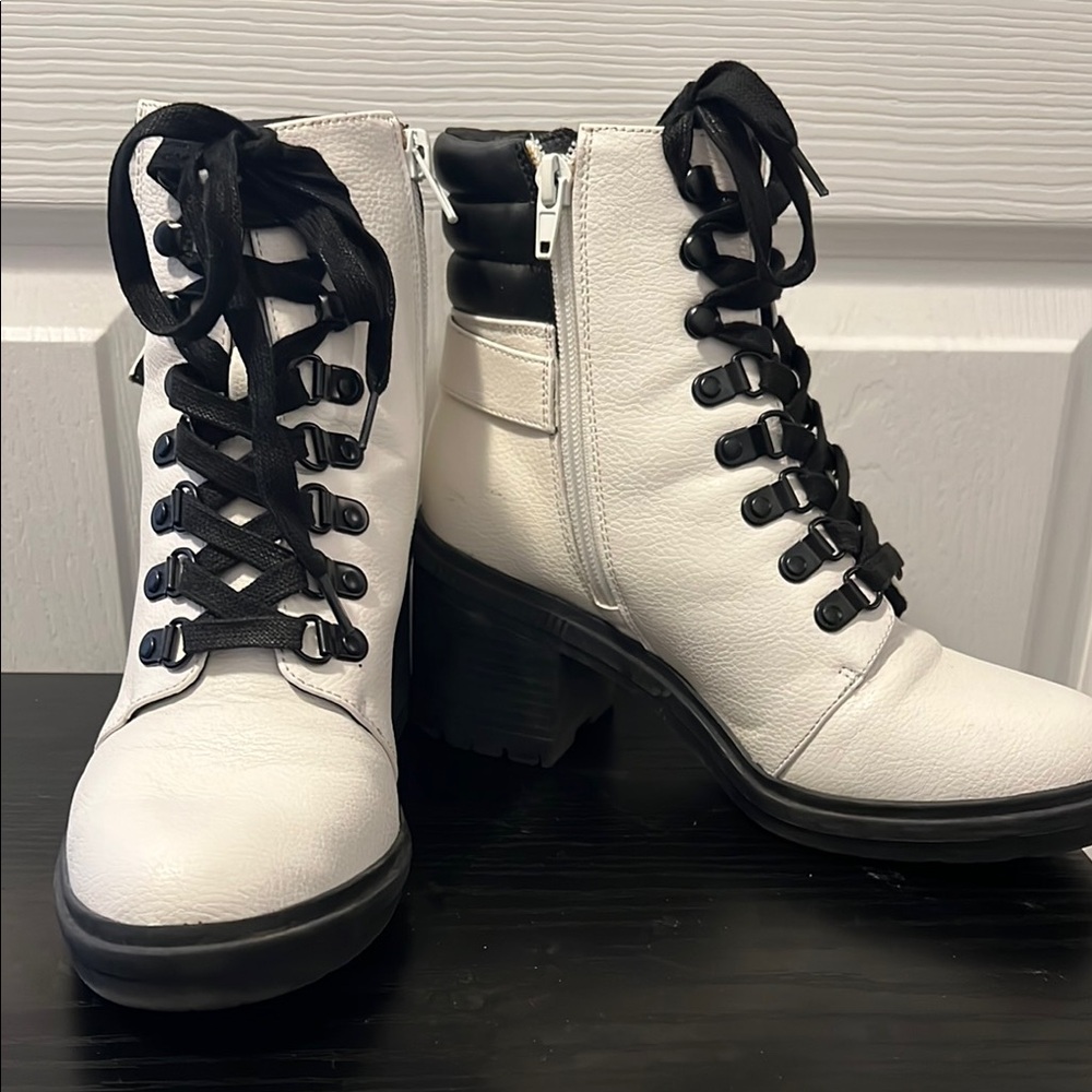 Mix No. 6 White and Black Combat Moto Boots